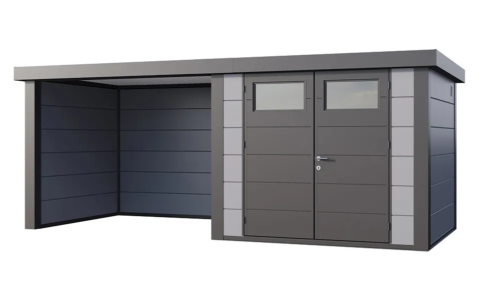 Telluria | Tuinhuis Classico 2724 met Overkapping Lounge Small | Links | Lichtgrijs