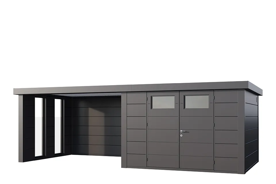 Telluria | Tuinhuis Classico 3030 met Overkapping Lounge Large met Ramen | Links | Antraciet