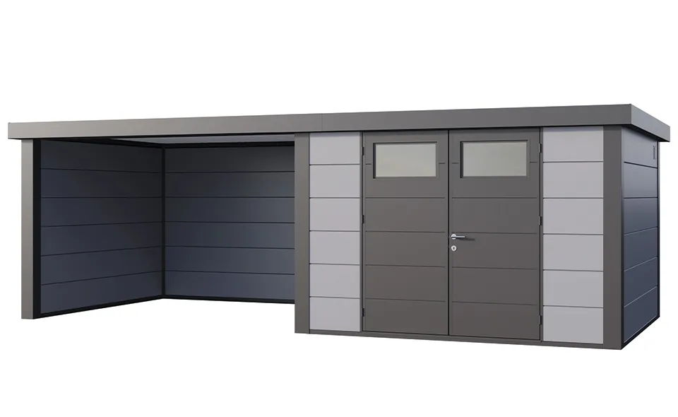 Telluria | Tuinhuis Classico 3330 met Overkapping Lounge Large | Links | Lichtgrijs