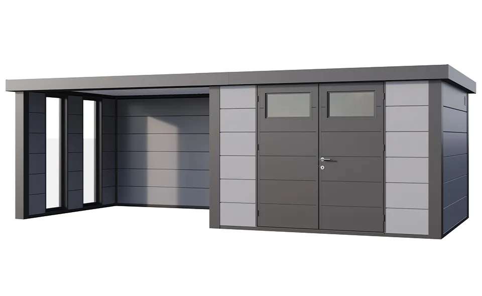 Telluria | Tuinhuis Classico 3330 met Overkapping Lounge Large met Ramen | Links | Lichtgrijs