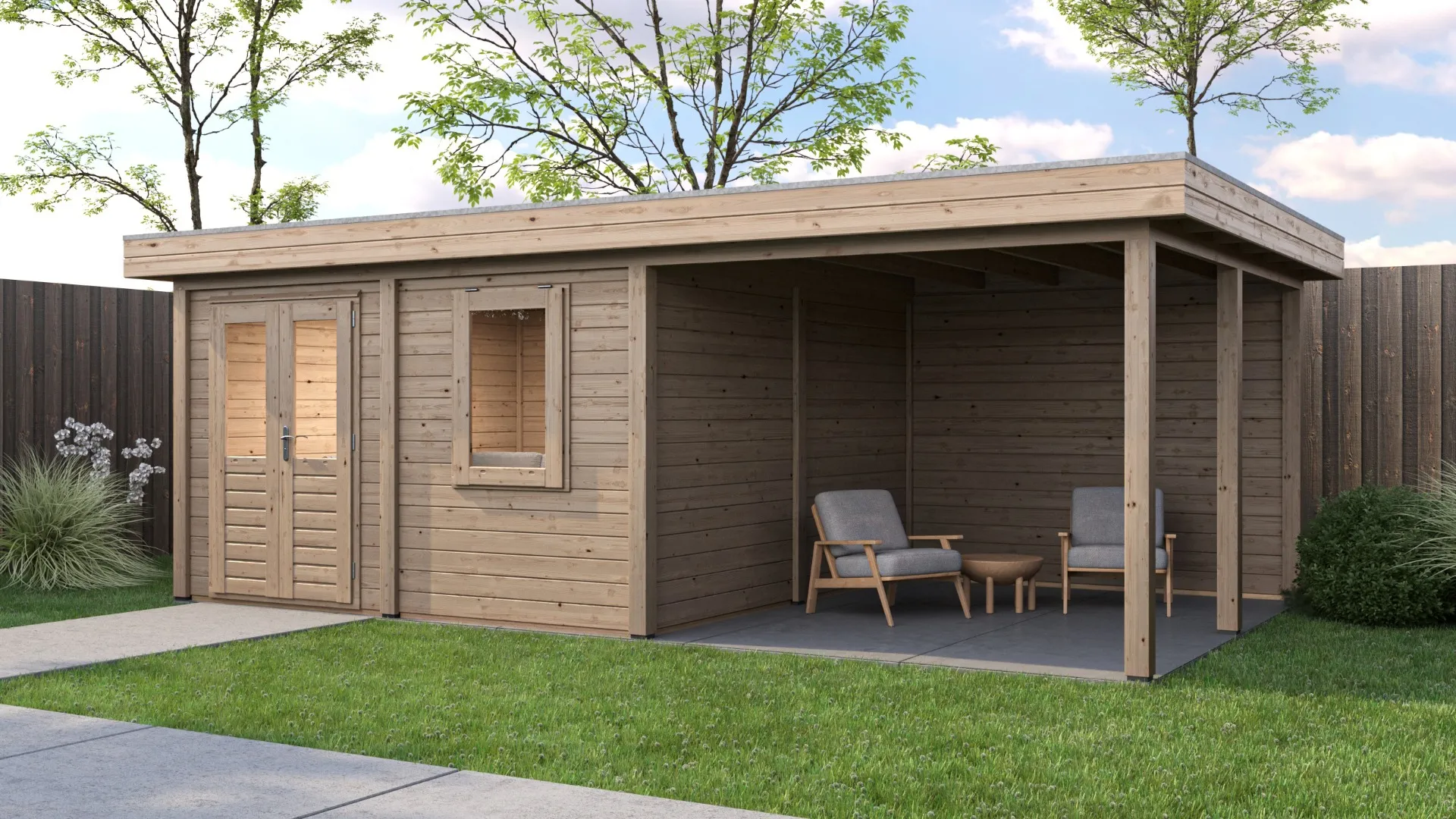 Lugarde Select Modern | Tuinhuis Almere met Veranda Rechts 388 + 300 x 388 | Onbehandeld