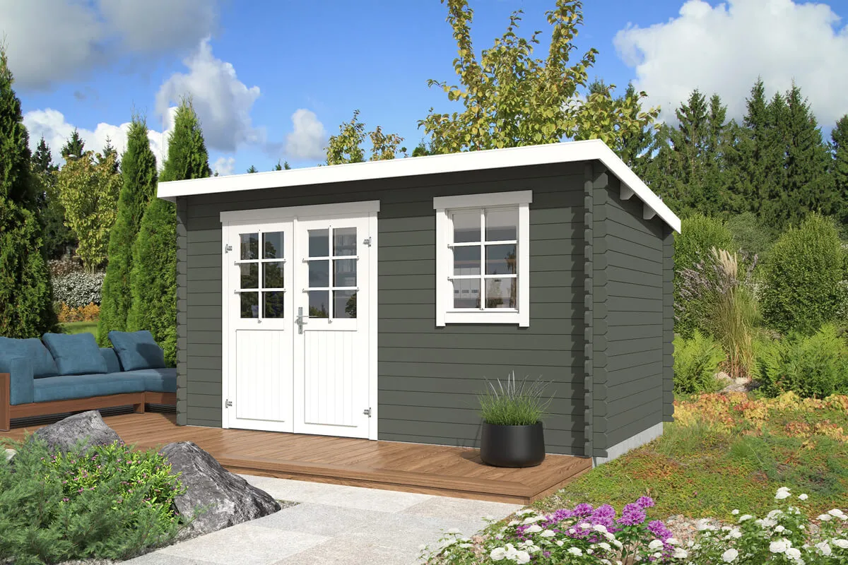 Outdoor Life Products | Tuinhuis Amira 380 x 230 | Gecoat | Green Grey-Wit