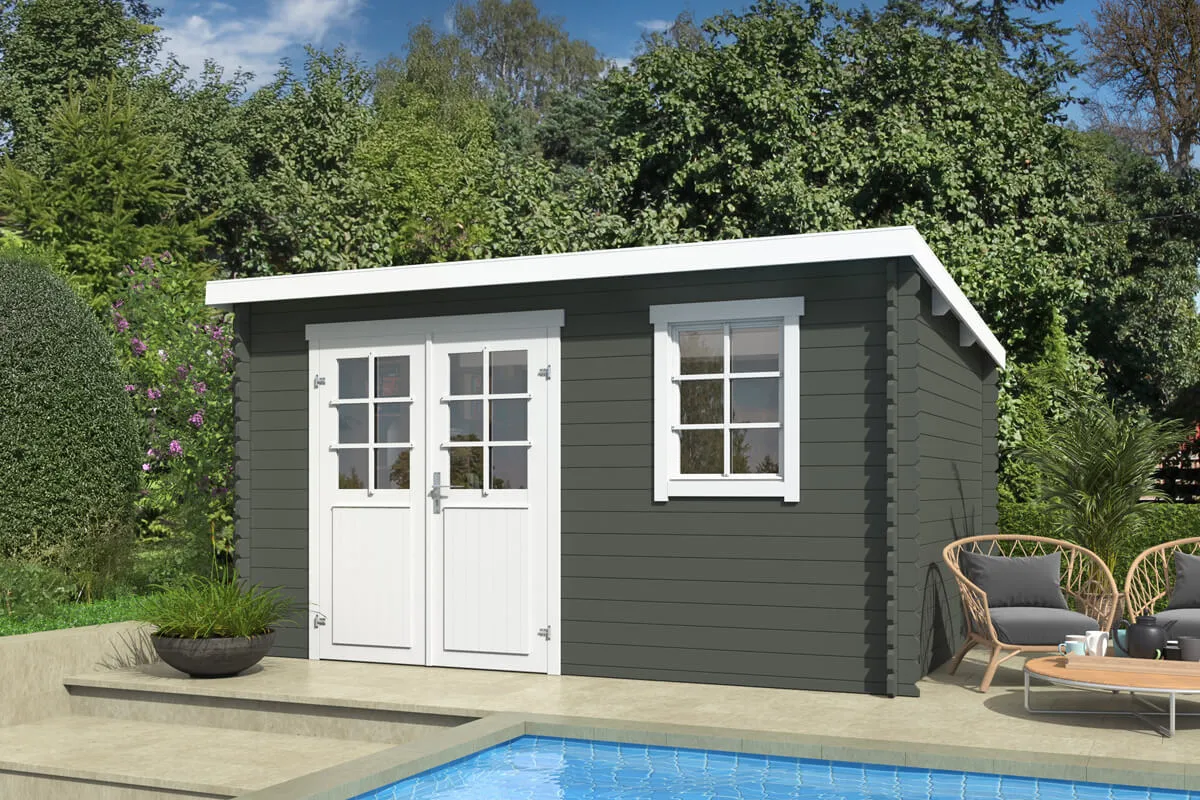 Outdoor Life Products | Tuinhuis Amira 380 x 275 | Gecoat | Green Grey-Wit