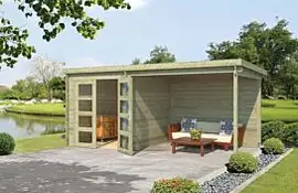 Outdoor Life Products | Tuinhuis met Overkapping Helena 472 x 230 | Geïmpregneerd | Olijfgroen