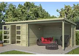 Outdoor Life Products | Tuinhuis met Overkapping Manuel 600 x 275 | Geïmpregneerd | Olijfgroen
