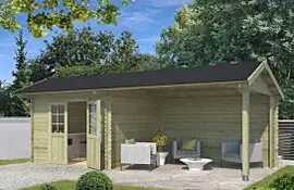 Outdoor Life Products | Tuinhuis met Overkapping Maribel 680 x 300 | Geïmpregneerd | Olijfgroen