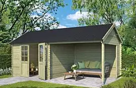 Outdoor Life Products | Tuinhuis met Overkapping Fraya 570 x 275 | Geïmpregneerd | Olijfgroen