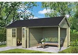 Outdoor Life Products | Tuinhuis met Overkapping Fraya 570 x 275 | Geïmpregneerd | Olijfgroen