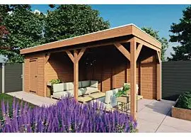 Fonteyn | Tuinhuis met Overkapping Traditioneel 7300 x 3300 | Onbehandelde Douglas Wanden