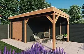 Fonteyn | Tuinhuis met Overkapping Traditioneel 5950 x 3300 | Zwart Geïmpregneerde Vuren Wanden