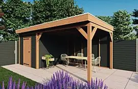 Fonteyn | Tuinhuis met Overkapping Traditioneel 6100 x 3300 | Zwart Geïmpregneerde Vuren Wanden