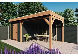 Fonteyn | Tuinhuis met Overkapping Traditioneel 6100 x 3300 | Zwart Geïmpregneerde Vuren Wanden