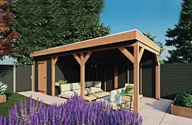 Fonteyn | Tuinhuis met Overkapping Traditioneel 7300 x 3300 | Zwart Geïmpregneerde Vuren Wanden