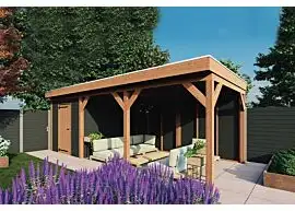Fonteyn | Tuinhuis met Overkapping Traditioneel 7300 x 3300 | Zwart Geïmpregneerde Vuren Wanden