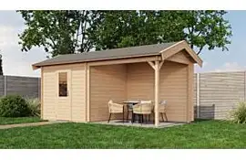 Lugarde Select Blokhut met overkapping Markelo 250x250cm + 300cm - Onbehandeld