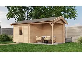 Lugarde Select | Tuinhuis Markelo met Overkapping Rechts 250 + 300 x 250 | Onbehandeld
