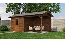 Lugarde Select Blokhut met overkapping Markelo 250x250cm + 300cm - Keteldruk Bruin