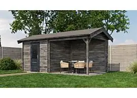 Lugarde Select | Tuinhuis Markelo met Overkapping Rechts 250 + 300 x 250 | Keteldruk Grijs