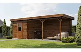 Lugarde Select Blokhut met overkapping Ede 250x250cm + 400cm - Keteldruk Bruin