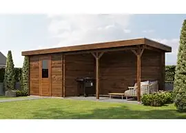 Lugarde Select | Tuinhuis Ede met Overkapping Rechts 250 + 400 x 250 | Keteldruk Bruin