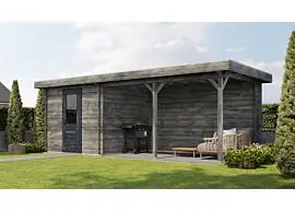 Lugarde Select | Tuinhuis Ede met Overkapping Rechts 250 + 400 x 250 | Keteldruk Grijs