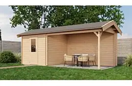 Lugarde Select Blokhut met overkapping Oldenzaal 250x250cm + 400cm - Onbehandeld