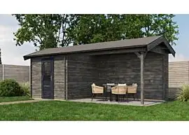 Lugarde Select | Tuinhuis Oldenzaal met Overkapping Rechts 250 + 400 x 250 | Keteldruk Grijs