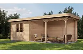 Lugarde Select Blokhut met overkapping Zandvoort 300x250cm + 400cm - Onbehandeld