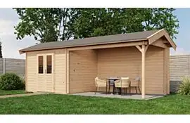 Lugarde Select Blokhut met overkapping Borne 300x250cm + 400cm - Onbehandeld