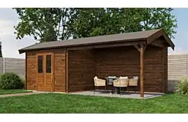 Lugarde Select Blokhut met overkapping Borne 300x250cm + 400cm - Keteldruk Bruin