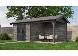 Lugarde Select | Tuinhuis Raalte met Overkapping Rechts 300 + 300 x 300 | Keteldruk Grijs