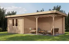 Lugarde Select Blokhut met overkapping Harderwijk 300x300cm + 400cm - Onbehandeld