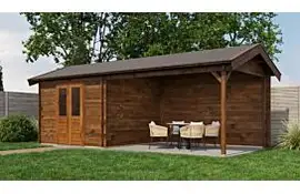 Lugarde Select Blokhut met overkapping Epe 300x300cm + 400cm - Keteldruk Bruin