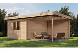Lugarde Select Blokhut met overkapping Tiel 300x400cm + 300cm - Onbehandeld