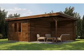 Lugarde Select Blokhut met overkapping Tiel 300x400cm + 300cm - Keteldruk Bruin
