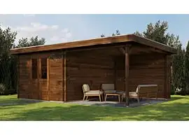 Lugarde Select | Tuinhuis Tiel met Overkapping Rechts 300 + 300 x 400 | Keteldruk Bruin