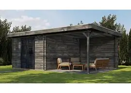 Lugarde Select | Tuinhuis Tiel met Overkapping Rechts 300 + 300 x 400 | Keteldruk Grijs