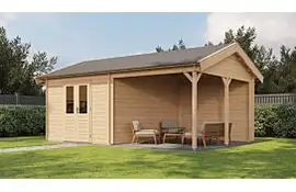 Lugarde Select Blokhut met overkapping Hattem 300x400cm + 300cm - Onbehandeld