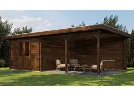 Lugarde Select | Tuinhuis Culemborg met Overkapping Rechts 300 + 400 x 400 | Keteldruk Bruin