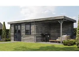 Lugarde Select | Tuinhuis Elst met Overkapping Rechts 400 + 300 x 300 | Keteldruk Grijs