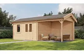 Lugarde Select Blokhut met overkapping Holten 400x300cm + 300cm - Onbehandeld