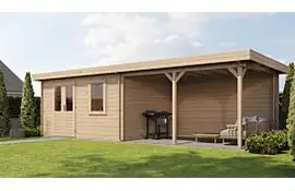 Lugarde Select Blokhut met overkapping Huissen 400x300cm + 400cm - Onbehandeld