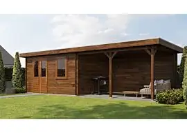 Lugarde Select | Tuinhuis Huissen met Overkapping Rechts 400 + 400 x 300 | Keteldruk Bruin