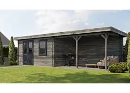 Lugarde Select | Tuinhuis Huissen met Overkapping Rechts 400 + 400 x 300 | Keteldruk Grijs