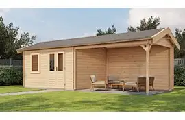 Lugarde Select Blokhut met overkapping Voorst 400x300cm + 400cm - Onbehandeld
