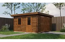 Lugarde Select Blokhut Groenlo met garagedeur 400x400cm - Keteldruk Bruin