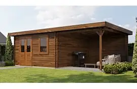 Lugarde Select Blokhut met overkapping Wehl 400x400cm + 300cm - Keteldruk Bruin