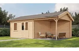 Lugarde Select Blokhut met overkapping Oosterbeek 400x400cm + 300cm - Onbehandeld