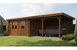 Lugarde Select Blokhut met overkapping Didam 400x400cm + 400cm - Keteldruk Bruin