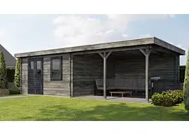 Lugarde Select | Tuinhuis Didam met Overkapping Rechts 400 + 400 x 400 | Keteldruk Grijs